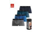 Boxer BRUNO BANANI "Boxershorts für Herren", Herren, Gr. XL (7), 4 Stk., bunt (blaupetrol, navy, royalblau, grau meliert), Jersey, Obermaterial: 95% Baumwolle, 5% Elasthan, unifarben, körpernah, Unterhosen, in der Dose verpackt