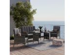Ambia Garden Dining-Loungeset, Grau, Metall, Kunststoff, Glas, Textil, 4-teilig, Füllung: Schaumstoffflocken,Schaumstoffflocken, Rundrohr, Tisch mit Glasplatte, Loungemöbel, Gartenlounge-Sets