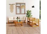 vidaXL 6-tlg. Garten-Lounge-Set mit Auflagen Creme Massivholz Akazie