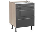 Unterschrank OPTIFIT "Bern", grau (grau hochglanz, akaziefarben), B:60cm H:87cm T:58,4cm, Schränke, Unterschrank, 60 cm breit, mit Schubkasten und 2 Auszügen,höhenverstellbare Füße