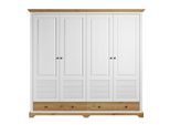 Kleiderschrank OTTO HOME "Rauna, aus massiver Kiefer, 4-türig, mit Lamellen und Kassetten", weiß (weiß, honig), B:203cm H:183cm T:61cm, Massivholz, Schränke, Kleiderschrank, FSC zertifiziertes Massivholz (Kiefer), robuste Qualität