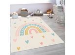 Kinderteppich PACO HOME "Nino 887", beige (creme), B:200cm H:13mm L:280cm, Polypropylen, Teppiche, Kinderteppich, Kurzflor, Spielteppich, Motiv Regenbogen & Herzen, Kinderzimmer