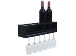 Weinregal MCW-P21, Glas-/Flaschenhalter Wandbar Regal für 4 Flaschen/6 Gläser Holz MVG-zertifiziert 12x48x12cm ~ schwarz