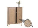 Highboard MCW-M38, Kommode Schrank Sideboard, Staufächer, Kubu Rattan Holz 106x80x41cm ~ Eiche-Optik