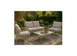 Aluminium-Gartengarnitur MCW-O11, Outdoor 2-Sitzer Sitzbank Sessel Sofa, Olefin (205 g/m²) ~ hellgrün Polster beige