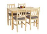 Esszimmer-Set MCW-F77, Sitzgruppe Esszimmergruppe, Massiv-Holz Kiefer Stoff Landhaus 110cm ~ natur Polster grau