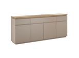 Sideboard, Grau, Naturfarben, Holz, Holzwerkstoff, Akazie, massiv, 4 Fächer, 3 Schublade(n) Schubladen, 200x86x40 cm, stehend, Holzmöbel, Kommoden Holz, Sideboards Holz