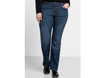 Bootcut-Jeans SHEEGO, Damen, Gr. 40, Normalgrößen, blau (dunkelblau denim), 75% Baumwolle, 24% Polyester, 1% Elasthan, unifarben, lang, Jeans