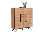 Xora Highboard, Schwarz, Eiche, Metall, Holzwerkstoff, 4 Fächer, 116x131x40 cm, Beimöbel erhältlich, stehend, Wohnzimmer, Kommoden & Sideboards, Highboards