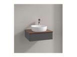 Villeroy und Boch Antao Waschtisch-Unterschrank L07152GK mit Beleuchtung, 1 Auszug, 600 x 190 x 500 mm, Front mit Struktur, Anthracite Matt Lacquer / Warm Walnut