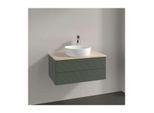 Villeroy und Boch Antao Waschtisch-Unterschrank L19113HL mit Beleuchtung, 2 Auszüge, 800 x 360 x 500 mm, Front mit Struktur, Leaf Green Matt Lacquer / Botticino
