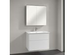 Villeroy & Boch Finero Badmöbel Set 80 cm, Glossy White Waschtisch mit Unterschrank und Spiegelschrank