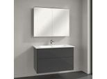 Villeroy & Boch Finero Badmöbel Set 100 cm, Glossy Grey Waschtisch mit Waschtischunterschrank und Spiegelschrank