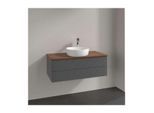 Villeroy und Boch Antao Waschtisch-Unterschrank L20112GK mit Beleuchtung, 2 Auszüge, 1000 x 360 x 500 mm, Front mit Struktur, Anthracite Matt Lacquer / Warm Walnut