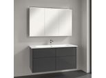 Villeroy & Boch Finero Badmöbel Set 120 cm, Glossy Grey Waschtisch mit Waschtischunterschrank und Spiegelschrank