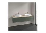 Villeroy und Boch Antao Waschtisch-Unterschrank L28153HL mit Beleuchtung, 4 Auszüge, 1600 x 360 x 500 mm, Front mit Struktur, Leaf Green Matt Lacquer / Botticino