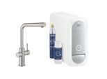 Grohe Blue Home Spültisch-Einhebelmischer 31539DC0 Supersteel, L-Auslauf-Starter Kit, herausziehbarer Mousseurauslauf