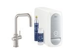 Grohe Blue Home Spültisch-Einhebelmischer 31543DC0 Supersteel, U-Auslauf-Starter Kit, herausziehbarer Mousseurauslauf