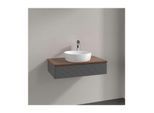 Villeroy und Boch Antao Waschtisch-Unterschrank L08112GK mit Beleuchtung, 1 Auszug, 800 x 190 x 500 mm, Front mit Struktur, Anthracite Matt Lacquer / Warm Walnut