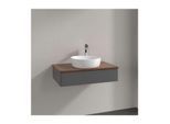 Villeroy und Boch Antao Waschtisch-Unterschrank L08012GK mit Beleuchtung, 1 Auszug, 800 x 190 x 500 mm, Front ohne Struktur, Anthracite Matt Lacquer / Warm Walnut
