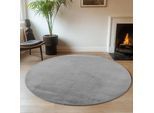 Teppich AYYILDIZ TEPPICHE "JOY 1400", grau, H:11mm Ø:160cm, Polyester, Teppiche, Teppich, uni Kurzflor, Wohnzimmer, viele Größen