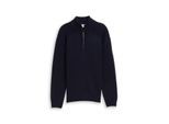 TOM TAILOR Herren Troyer Strickpullover mit Ripp-Details, blau, Meliert, Gr. M