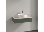 Villeroy und Boch Antao Waschtisch-Unterschrank K08153HL 80x19x50cm, Hahnloch, Waschbeckenplattenfarbe botticino, leaf green matt lacquer