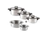 Berndes Kochtopfset b.miracle, Grau Hochglanz, Metall, 5-teilig, 2,5, 3,25, 5,5, 3,25, 1,25 L,1,25 L, 30x22.5x36 cm, backofengeeignet, hitzebeständige Griffe, stapelbar, Kochen, Töpfe, Topfsets