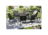 Ambia Garden Gartentischgruppe, Schwarz, Dunkelgrau, Metall, Kunststoff, Glas, Textil, Füllung: Polyester,Schaumstoff, rechteckig, U-Form, Gartenmöbel, Gartenmöbel-Sets