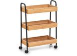Dekoablage ZELLER PRESENT "Beistellwagen, Bambus/Metall, schwarz", beige (natur), B:49,5cm H:70,5cm T:28cm, Bambus, Aufbewahrungsboxen, Vollbewegliche Rollen
