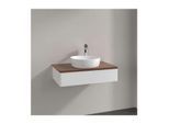 Villeroy und Boch Antao Waschtisch-Unterschrank L08012MT mit Beleuchtung, 1 Auszug, 800 x 190 x 500 mm, Front ohne Struktur, White Matt Lacquer / Warm Walnut