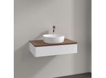Villeroy und Boch Antao Waschtisch-Unterschrank K08152MT 80x19x50cm, Hahnloch, Waschbeckenplattenfarbe warm walnut, white matt lacquer