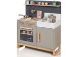 Spielküche MUSTERKIND "Linum, warmgrau/natur", beige (natur, grau), Spielküchen, KinderB:76cm H:90cm T:36cm, Holz, B:76cm H:90cm T:36cm