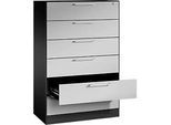 Karteikartenschrank, 3-bahnig DIN A5 quer, 6 Schübe mit Vollauszug & Bügelgriffen, Zentralverschluss, B 800 x T 435 x H 1298 mm, schwarzgrau/alusilber