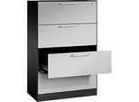 Karteikartenschrank, 2-bahnig DIN A4 quer, 4 Schübe mit Vollauszug & Bügelgriffen, Zentralverschluss, B 800 x T 435 x H 1298 mm, schwarzgrau/alusilber