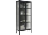 Xora Vitrine, Schwarz, Metall, Glas, 3 Fächer, 80x180x35 cm, SGS-geprüft, Bsci, stehend, Wohnzimmer, Wohnwände, Vitrinenschränke