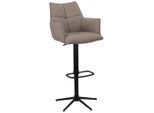 Novel Barhocker, Schwarz, Taupe, Metall, Leder, Echtleder, Rindleder, Drehkreuz, 54x96-121x56 cm, Sitzfläche 360° drehbar, Esszimmer, Barmöbel, Barhocker