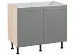 Spülenschrank OPTIFIT "Bern", grau (basaltgrau, akaziefarben), B:100cm H:87cm T:58,4cm, Schränke, Spülenschrank, 100 cm breit, mit 2 Türen, höhenverstellbare Füsse, mit Metallgriffen