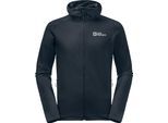 Fleecejacke JACK WOLFSKIN "BAISELBERG HOODED FZ M", Damen, Gr. L (52), blau (midnight, sky), Obermaterial: 95% Polyester, 5% Elastan; Futter: 100% Polyester, Jacken Fleecejacke