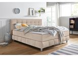 Boxspringbett HOME AFFAIRE "Salo", beige, B:214cm L:211cm, Struktur (100% Polyester);Bezug der Spiegelfläche Matratzendrell aus 100% Polyester;Samtoptik (100% Polyester), Komplettbetten, Boxspringbett, incl. Topper, 6 Breiten, 2 Härtegrade, TFK auch in Härtegrad 4