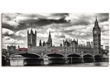 Leinwandbild ARTLAND "London Westminster Bridge & Red Buses", schwarz (farbe bild(er): schwarz), B:150cm H:75cm T:1,8cm, Bilder, Leinwandbild, auf Holzrahmen gespannt