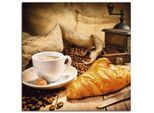 Leinwandbild ARTLAND "Kaffeetasse mit Croissant", braun (farbe bild(er): braun), B:40cm H:40cm, Bilder, Leinwandbild, auf Holzrahmen gespannt