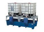 IBC-Station ASECOS, Stahl, mit 2 Abfüllblöcken u. Staplerschuhen, 1000 l Auffangvolumen, B 2680 x T 1300 x H 950 mm, lackiert