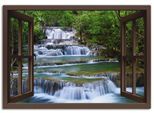 Leinwandbild ARTLAND "Fensterblick Wasserfall in Kanchanaburi", braun (farbe bild(er): braun), B:100cm H:70cm, Bilder, Leinwandbild, auf Holzrahmen gespannt