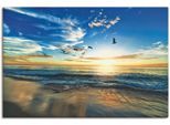 Wandbild ARTLAND "Strand Möwen Meer Sonnenuntergang", blau (farbe bild(er): blau), B:60cm H:40cm, Bilder, Wandbild, als Leinwandbild, Poster in verschied. Grössen
