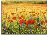 Leinwandbild ARTLAND "Mohnblumenfeld", bunt (farbe bild(er): bunt), B:120cm H:90cm T:1,8cm, Bilder, Leinwandbild, auf Holzrahmen gespannt