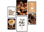 Poster ARTLAND "Kaffee Vielfalt", braun (farbe bild(er): braun), B:42cm H:29,7cm T:0,1cm, Papier, Bilder, Poster, Bilder Set, 6tlg. 4xDIN A4 / 2xDIN A3, ohne Rahmen