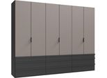 Falttürenschrank WIMEX "Oxford by fresh to go, in der Breite 300cm, in 2 Höhen erhältlich", grau (grafit, saharagrau), Schränke, Grafit, B/H/T: 300cm x 216cm x 58cm, Schubladen: 9 Stk. Türen: 6 Stk. ohne Spiegel, Holzwerkstoff, mit hochwertigen Falttüren für den perfekten Überblick, B:300cm H:216cm T:58cm