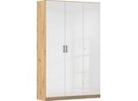 Mehrzweckschrank RAUCH "Garderobe Kleiderschrank Schrank Schuhschrank Putzschrank MINOSA", eiche artisan, hochglanz weiß, griffe graumetallic, B:136cm H:210cm T:41cm, Holzwerkstoff, Schränke, Mehrzweckschrank, In 4 Breiten mit vielen Einlegeböden für viel Stauraum MADE IN GERMANY