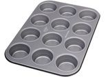 Muffinform "Back-Idee, 12er Form, Muffinblech mit Antihaft-Beschichtung", grau (grau, schwarz), B:26,5cm L:3,5cm T:38cm, Stahlblech, DR. OETKER KÜCHENHELFER, Küchenformen, ausgezeichnete Wärmeleitung, hitzebeständig bis 230C